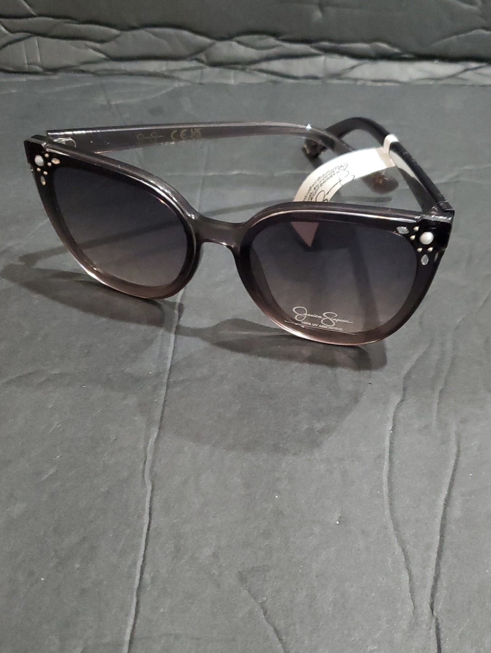 Jessica Simpson j6085 smoky Gray pearl crystal studded square cat eye sunglasses - Picture 6 of 7